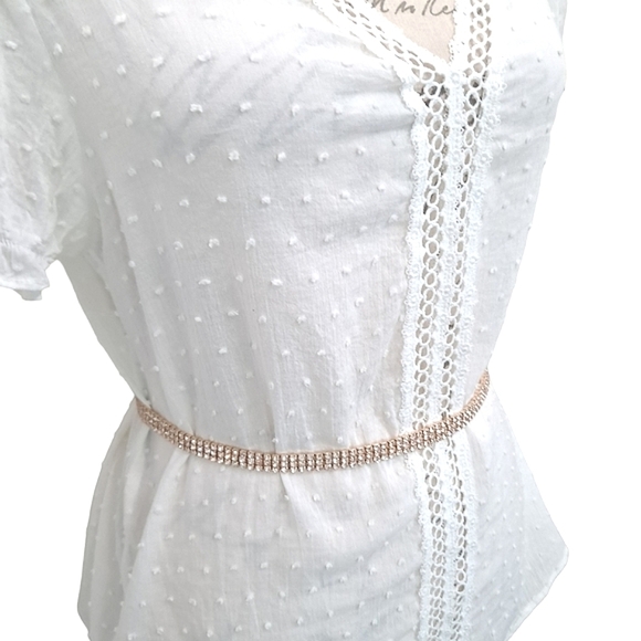 Gold Rhinestone chain bridal wedding waist statement clasp dress belt - Picture 8 of 13